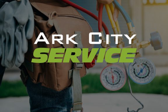 Ark City Service logo over photo of HVAC technician.