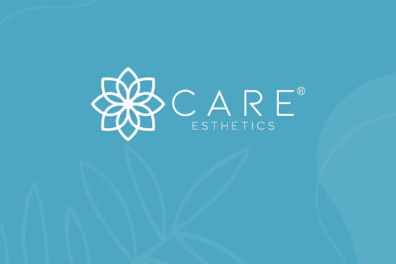 Care Esthetics logo on a light blue background.
