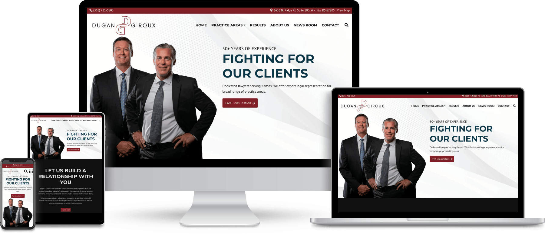 Dugan & Giroux website shown on desktop, laptop, tablet and mobile devices.