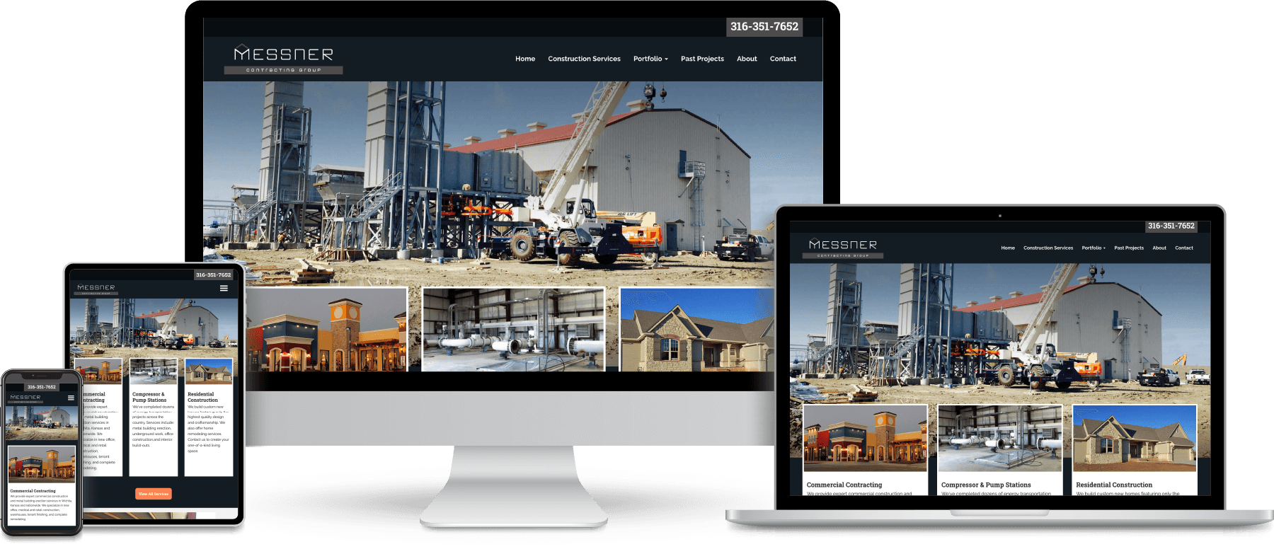 Messner Contracting Group website shown on desktop, laptop, tablet and mobile devices.