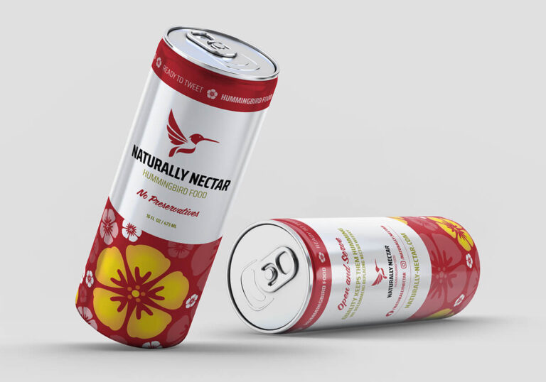 Two Naturally Nectar cans. The cans are white and red with yellow flowers.