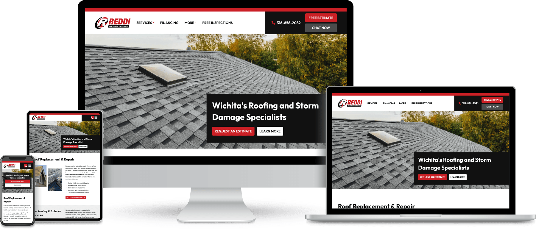 Mid Kansas Exteriors website shown on desktop, laptop, tablet and mobile devices.