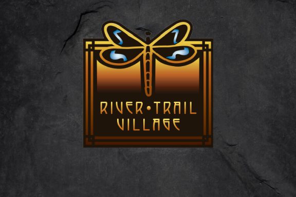 River Trail Village logo over slate background.
