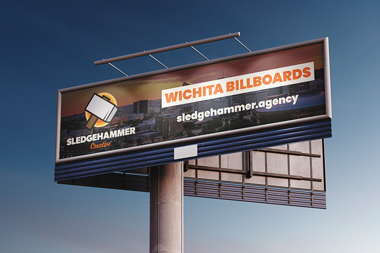 An outdoor billboard reads "Wichita Billboards - sledgehammercreative.com"